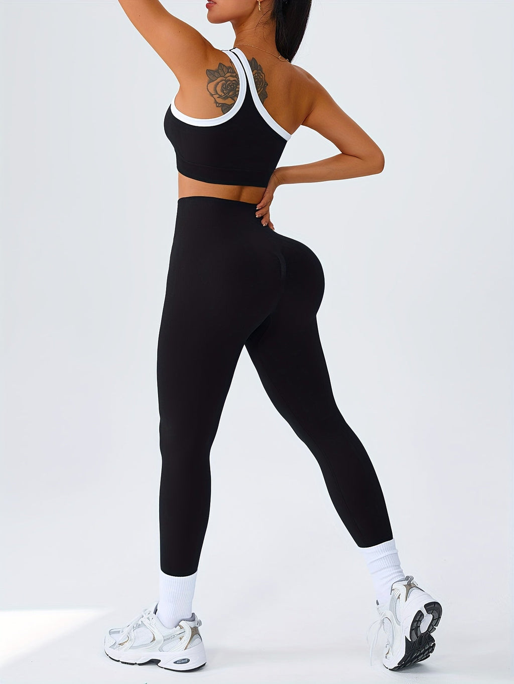 Women's Butt Lifting Leggings & Sports Bra Set 2 Piece High-Waisted 90% Polyamide – Stretchy Minimalist Yoga Running Workout Outfit with Camisole Top, 6 Colors S-XL