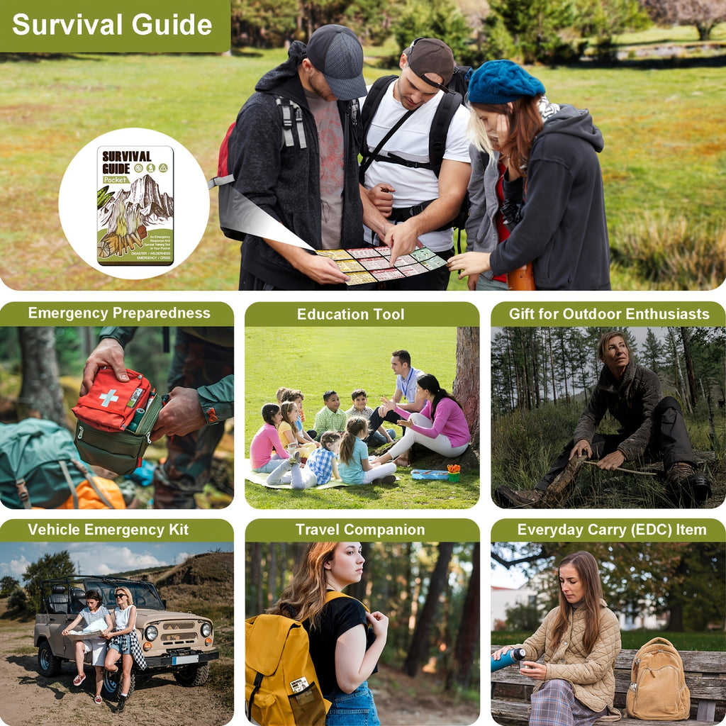 Pocket Survival Guide EDC Kit Credit Card Size 67 Survival Skills 175 Expert Tips Waterproof Cover for Field Emergency First Aid Disaster Preparedness Camping Hiking – Includes Magnifying Tool