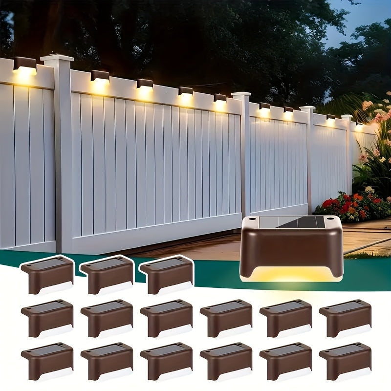 Solar LED Deck Lights Outdoor Stair Step Lights Auto On Off Dusk to Dawn 12 Hour Warm White 3500K for Fence Pathway Patio Balcony Yard Weatherproof ABS Pack of 8 16 or 32 No Wiring Required