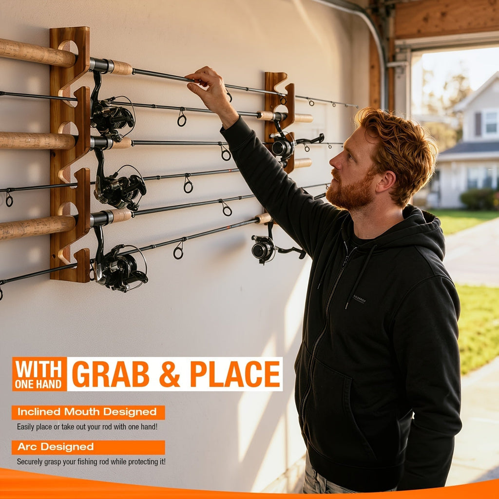 Fishing Rod Holder Wall & Ceiling Mount Rack – Modular Space-Saving Garage Storage Organizer Holds 6, 12, 16 or 24 Fishing Poles, Easy Install, Great Gift for Anglers Men & Women
