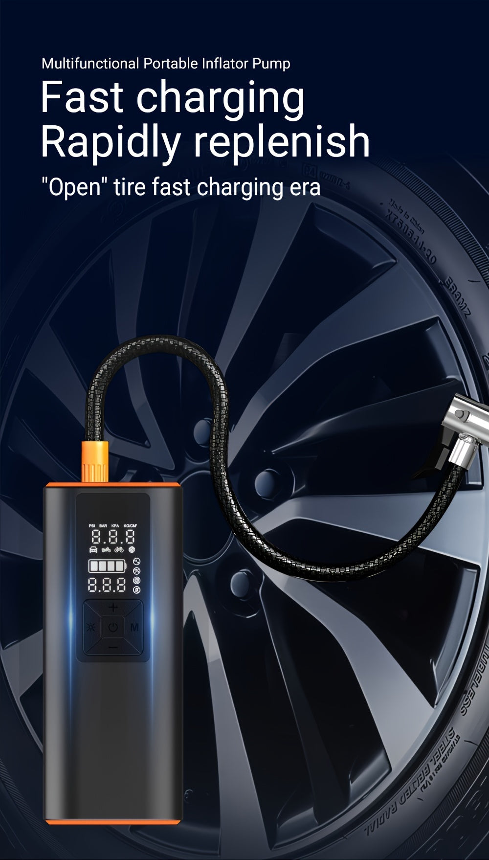 Portable Tire Inflator 150 PSI Wireless Air Compressor 6000mAh Battery 12V Cord Digital Gauge Auto Shut-Off LED Light 4 Preset Modes for Car Motorcycle Bike Ball Road Trip