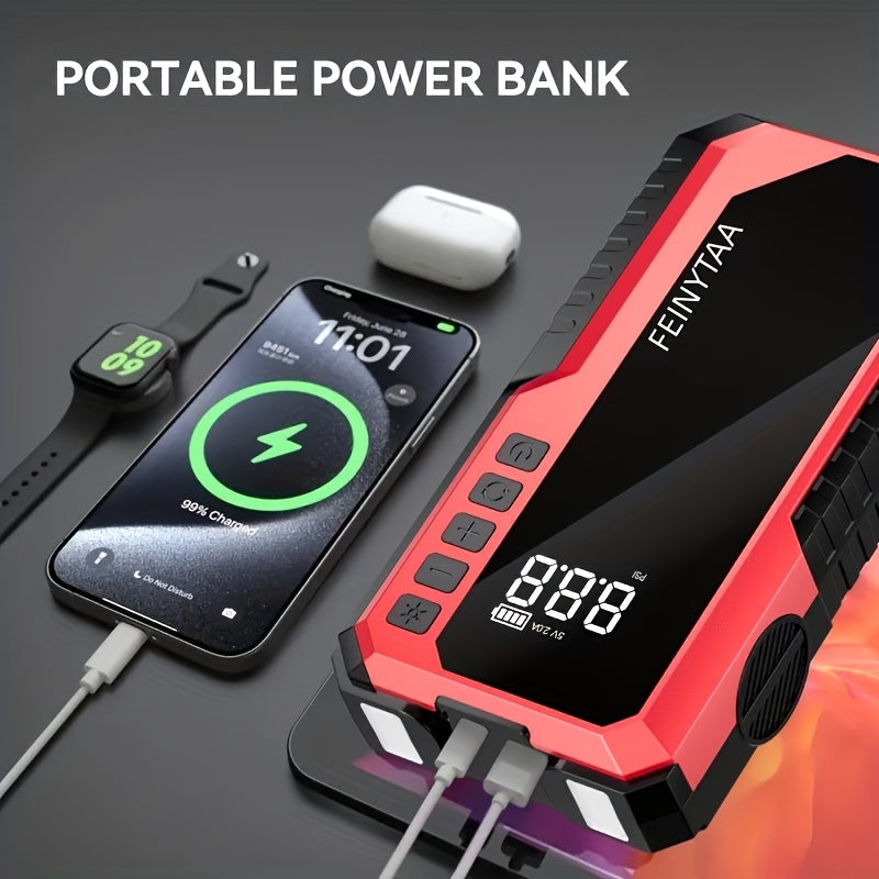 Jump Starter with Digital Tire Inflator 5000A 10000A Peak Multi-Function Car Jump Box Smart Battery Clamps LED Flashlight Power Bank Emergency Kit for Car Truck SUV RV Motorcycle – G800 G818