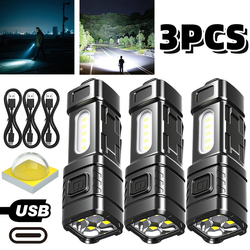 Rechargeable LED Flashlight 3 or 6 Pack 2000 Lumens COB USB-C – Compact Mini Handheld Flashlight with 4 Modes, 300M Beam, Back Clip & Built-In Battery for Camping Hiking Hunting Emergency EDC