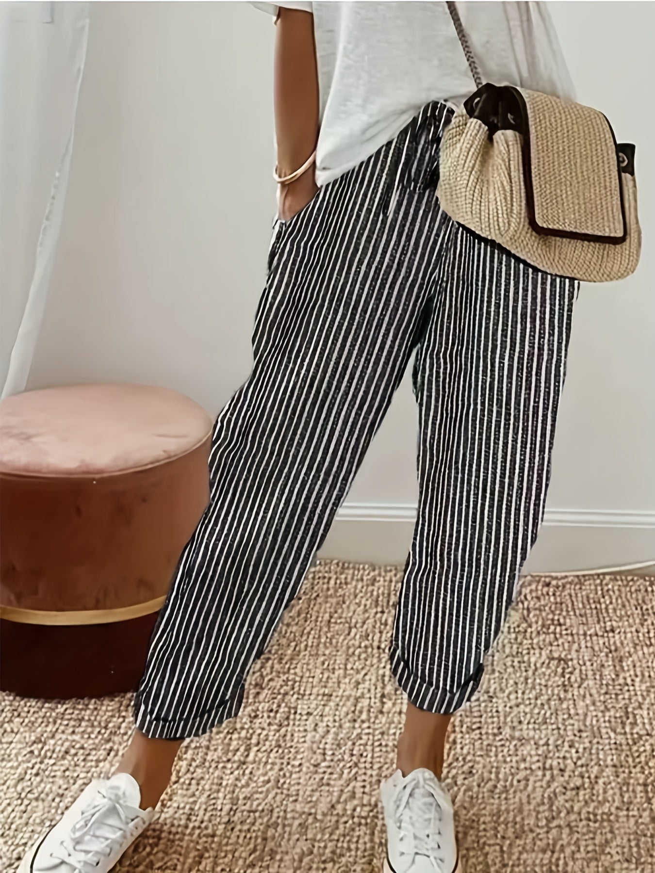 Women's High-Waisted Wide Leg Pants Side Stripe Casual Loose Fit Trousers – Lightweight Breathable All-Season Everyday Wear 5 Colors Black Brown Green Blue Red S-XXL