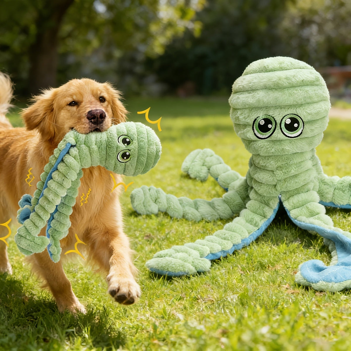 Squeaky Octopus Plush Dog Chew Toy Interactive Stuffed Squeaker Toy Puppies Dogs Soft Teeth Cleaning Chewable Small Medium Large Breeds 5 Colors Green Blue Pink Yellow Red