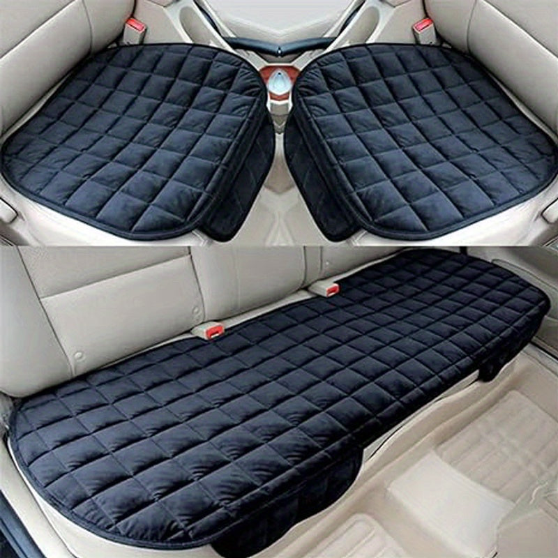 Plush Plaid Car Seat Cushion Protector 3-Piece Set – Thick Warm Memory Foam Pad, Non-Slip Breathable Universal Fit, Hand Washable Lightweight Car Seat Cover for 2 Front + 1 Back Seat, All Seasons