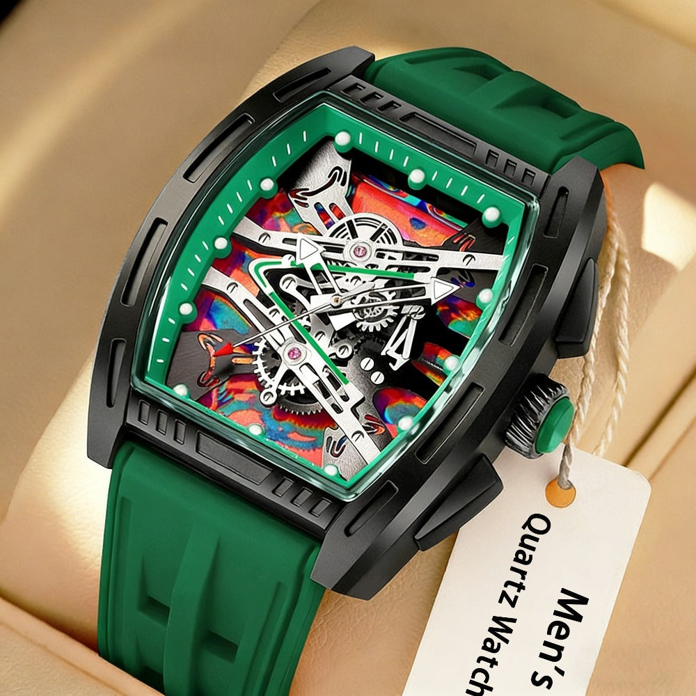Men's Barrel Tonneau Quartz Watch Retro Vintage Silicone Strap – Analog Fashion Wristwatch 5 Colors White Black Red Blue Green, Birthday Gift for Him