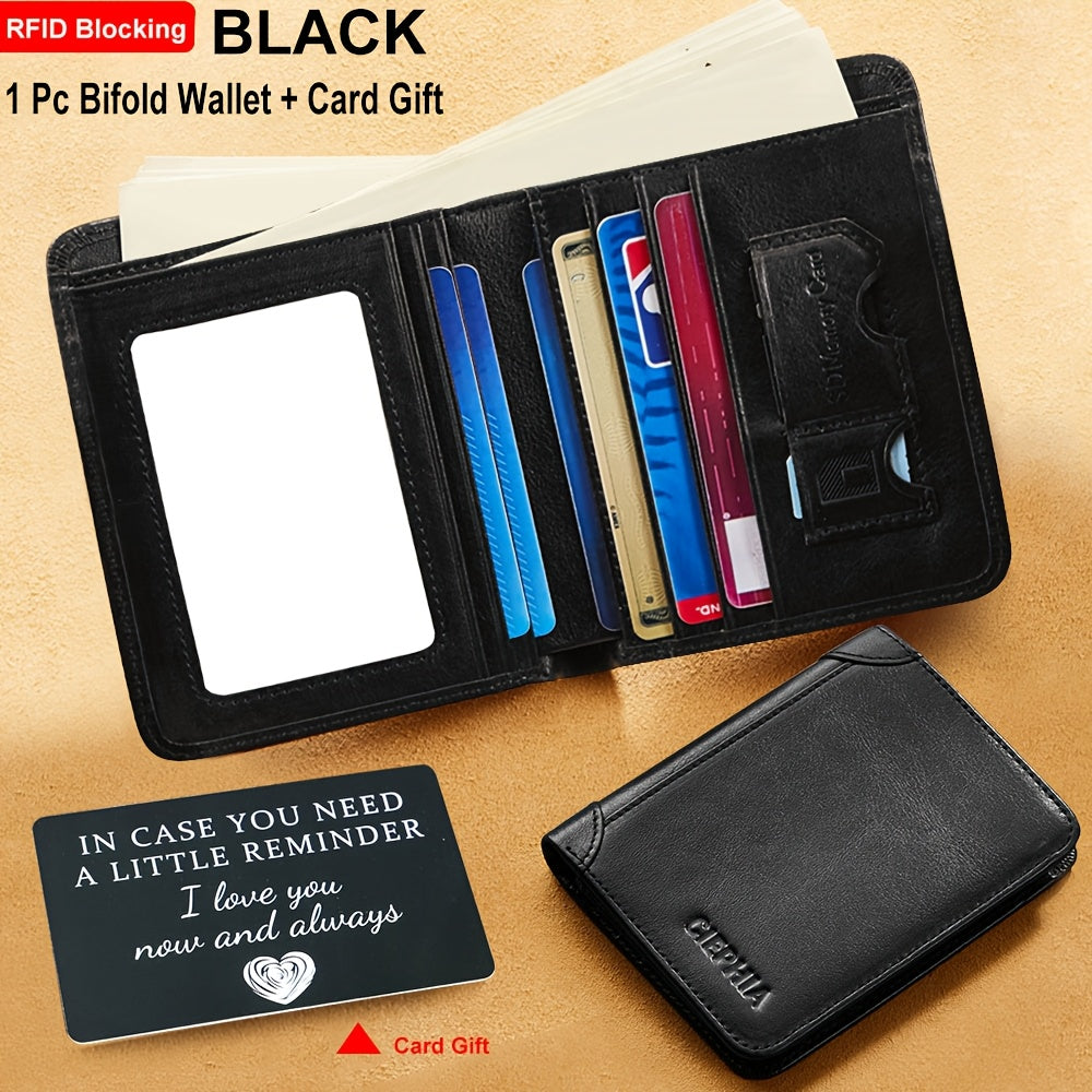 RFID Blocking Genuine Leather Wallet Men Trifold Cowhide Vintage 9 Card Slots 2 ID Windows Money Clip Cash Slots Father's Day Birthday Gift for Dad Husband Brown Black Blue