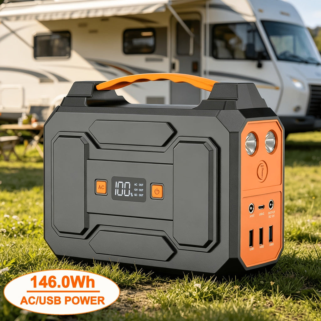 Portable Power Station 100W 300W Solar Generator AC Outlet USB QC3.0 Fast Charge DC Port LED Flashlight High Capacity Battery Pack for Camping Hiking CPAP Emergency Backup Power