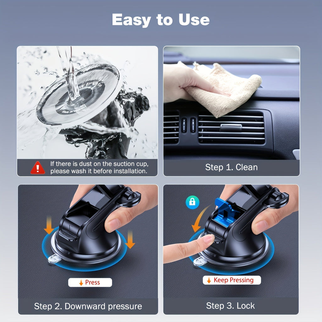 3-in-1 Car Phone Holder Suction Cup & Air Vent Mount | 360° Rotation, 6.5"-8.5" Telescopic Arm, 60LB Nano-Gel Suction, Scratch-Proof – Universal Fit for iPhone, Samsung, Google & All 4"-7.2" Phones
