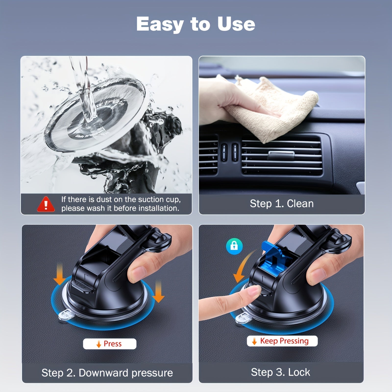 3-in-1 Car Phone Holder Suction Cup & Air Vent Mount | 360° Rotation, 6.5"-8.5" Telescopic Arm, 60LB Nano-Gel Suction, Scratch-Proof – Universal Fit for iPhone, Samsung, Google & All 4"-7.2" Phones