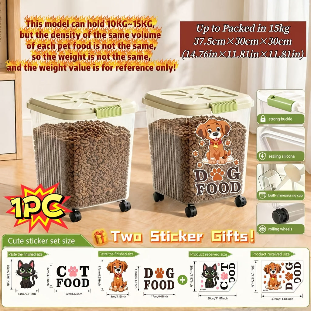 Pet Food Storage Container with Locking Lid & Scoop – Moisture-Proof Airtight Bin 6-55 lbs, Optional Wheels, Large Capacity for Cat & Dog Food, Grains & Flour