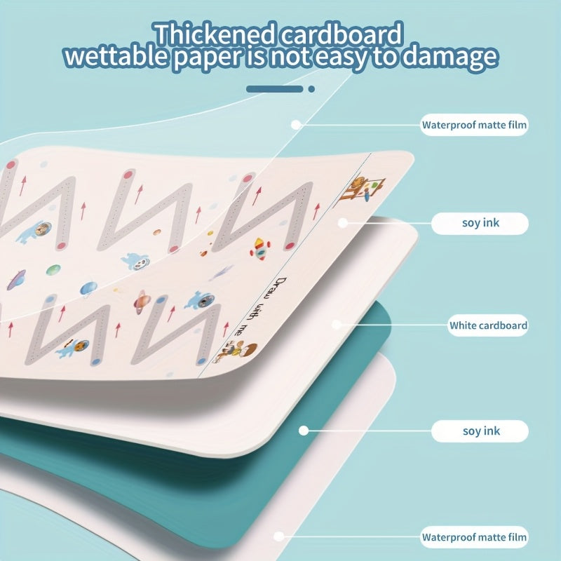 Reusable Handwriting Practice Books for Kids Ages 3-8 | 4-Book Set 128 Pages Pen Control Letters Numbers Workbook with 4 Pens Eraser for Homeschool Classroom Preschool Kindergarten