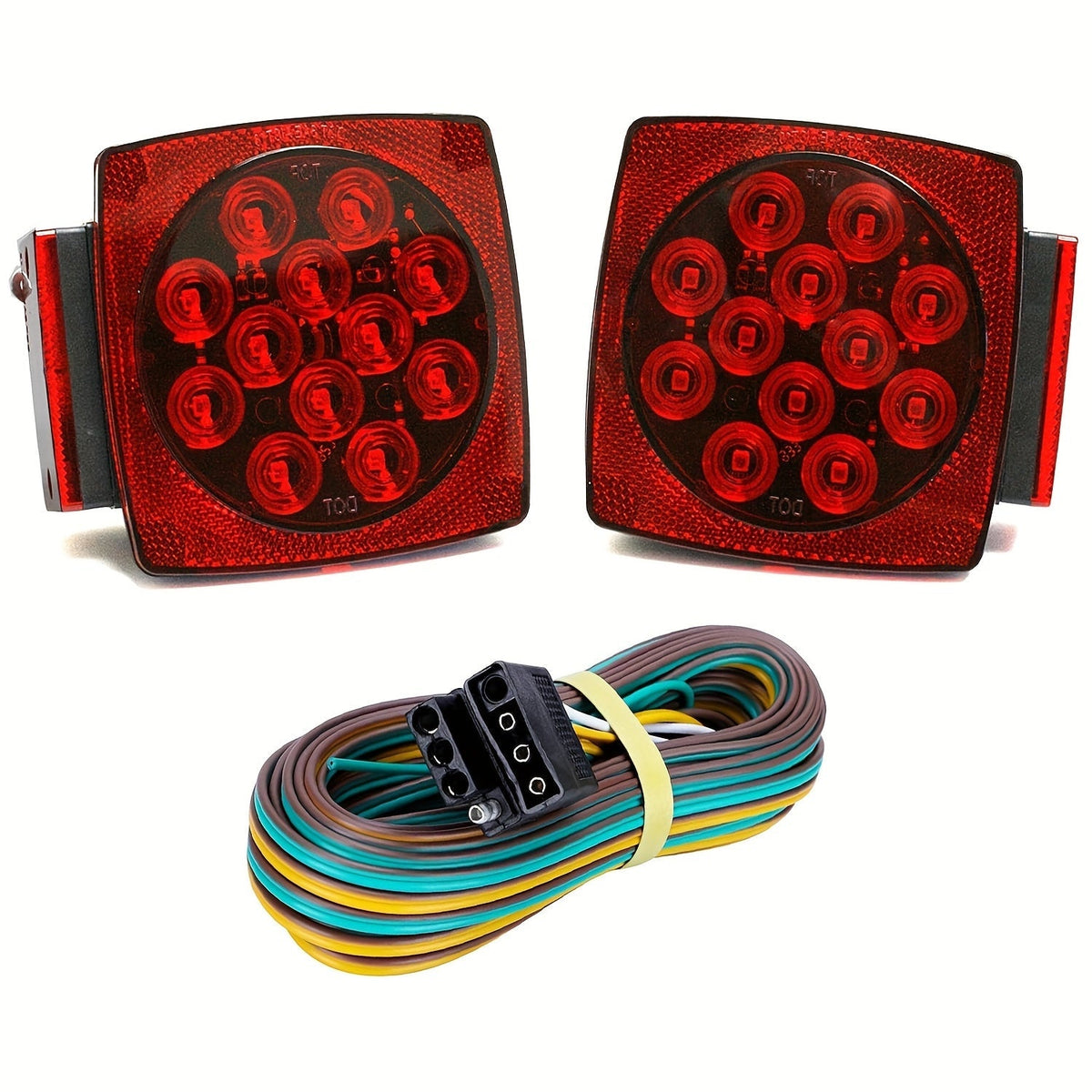 12V LED Trailer Lights Kit Stop Tail Turn Signal License Plate Light for Trailers Under 80 Inch Square LED Tail Lights for Boat Trailer Truck RV Camper Marine with Wiring Kit Options