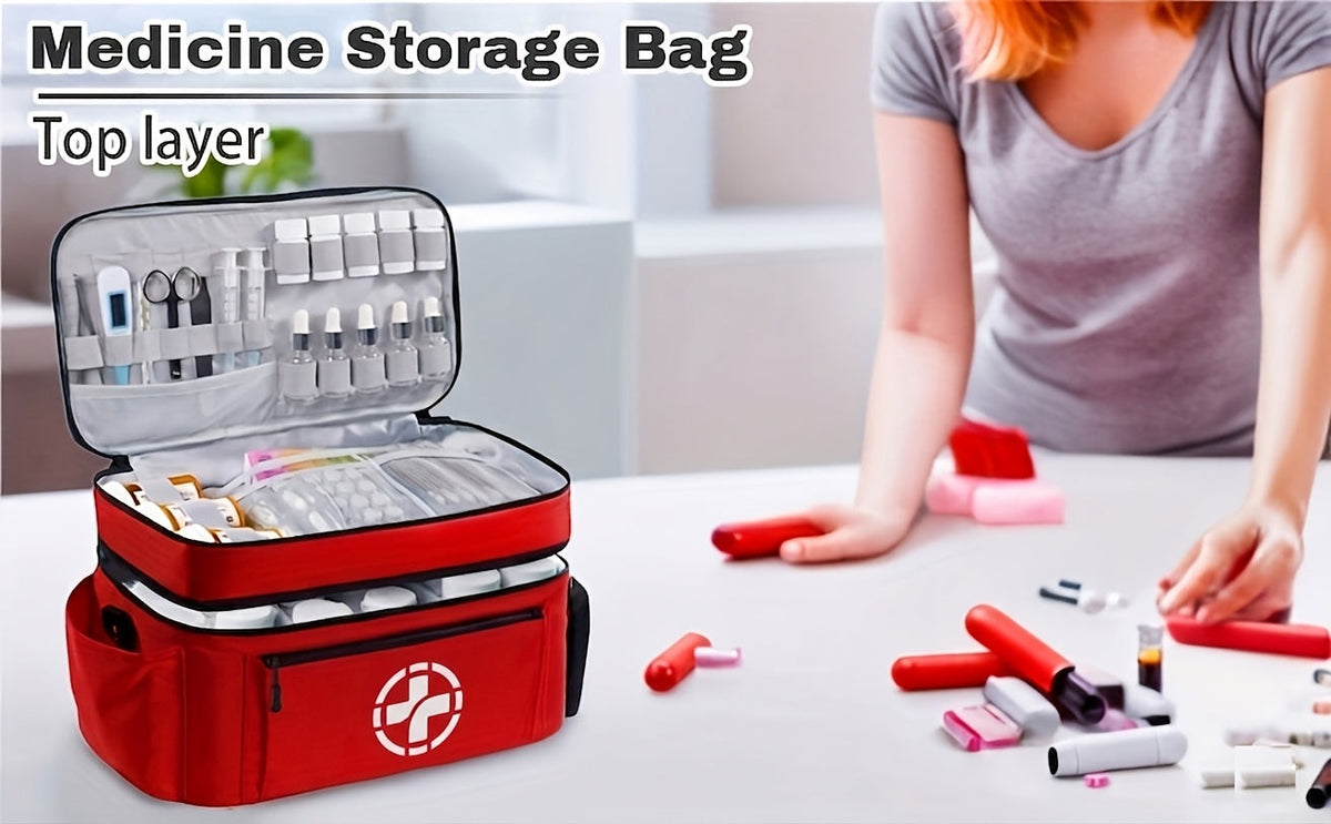 Medicine Storage Bag First Aid Kit Organizer – Household Medicine Organizing Box with Rack Basket for Home, Travel & Car Emergency Preparedness, Perfect Holiday Gift
