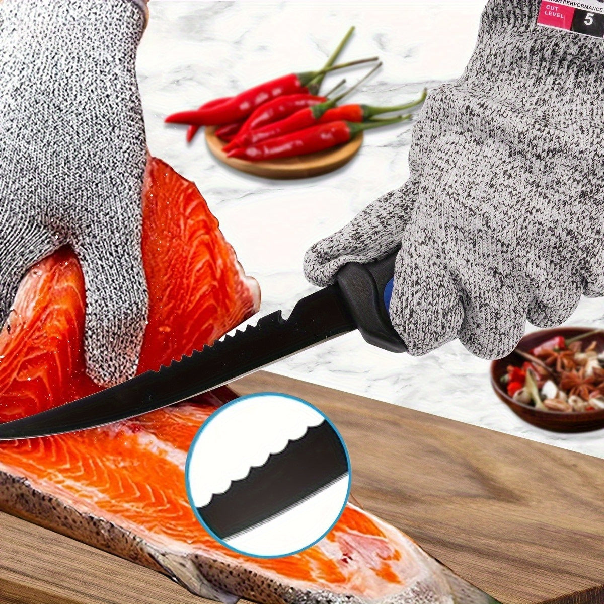 Fishing Knife Set 3 Piece Stainless Steel Fillet Boning Gutting Knives for Anglers & Campers – Includes Cut Resistant Gloves, Line Cutter & Cord, Unique Fishing Gift for Men & Dad