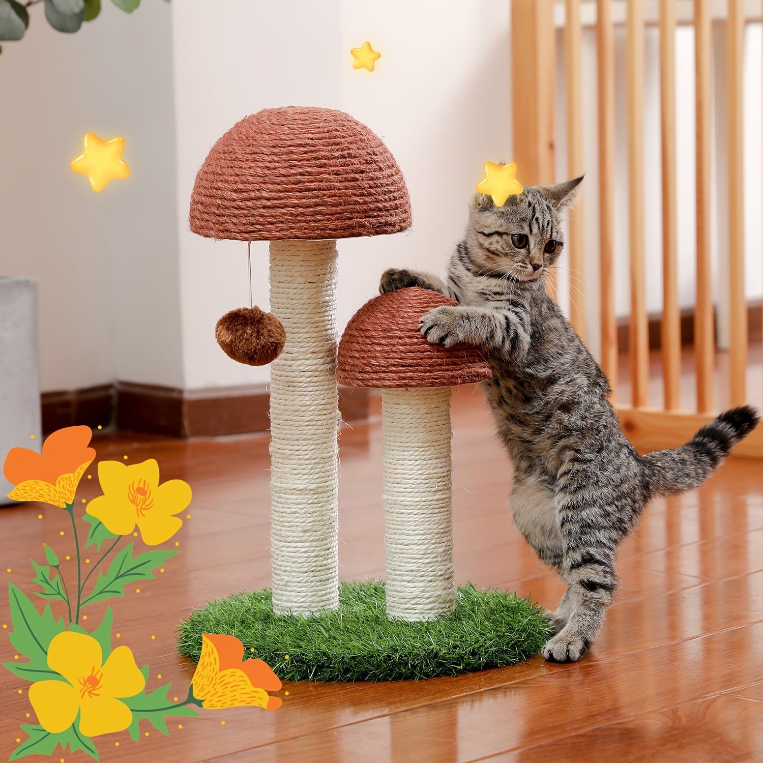 Multi-Tier Cat Tree Tower with Sisal Scratching Post Hanging Toys Sturdy Cat Climbing Activity Center for Indoor Cats Kittens Energetic Breeds Available in Grey Black Beige Brown Green