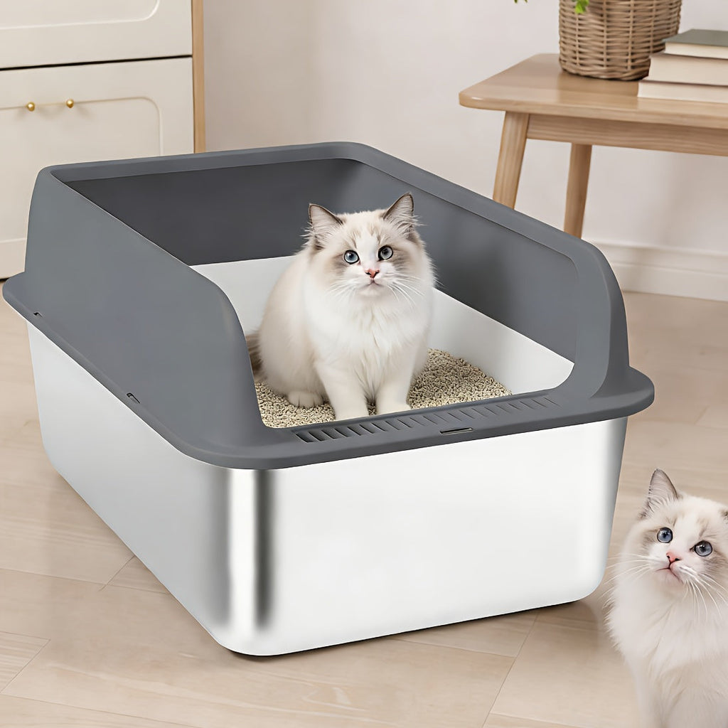 Stainless Steel Cat Litter Box Odor-Proof High-Sided Metal Litter Tray for Large Medium Small Cats – Non-Stick Anti-Scratch Leak-Proof Easy Clean Indoor Cat Toilet Multiple Sizes & Colors