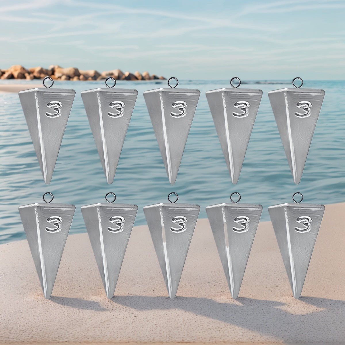 Pyramid Fishing Sinkers 1oz to 10oz Multi-Pack – Strong Hold Saltwater Freshwater Surf Fishing Weights for Pompano Bass Drum Croaker, Bottom Fishing Tackle 1oz 2oz 3oz 4oz 5oz 6oz 8oz 10oz