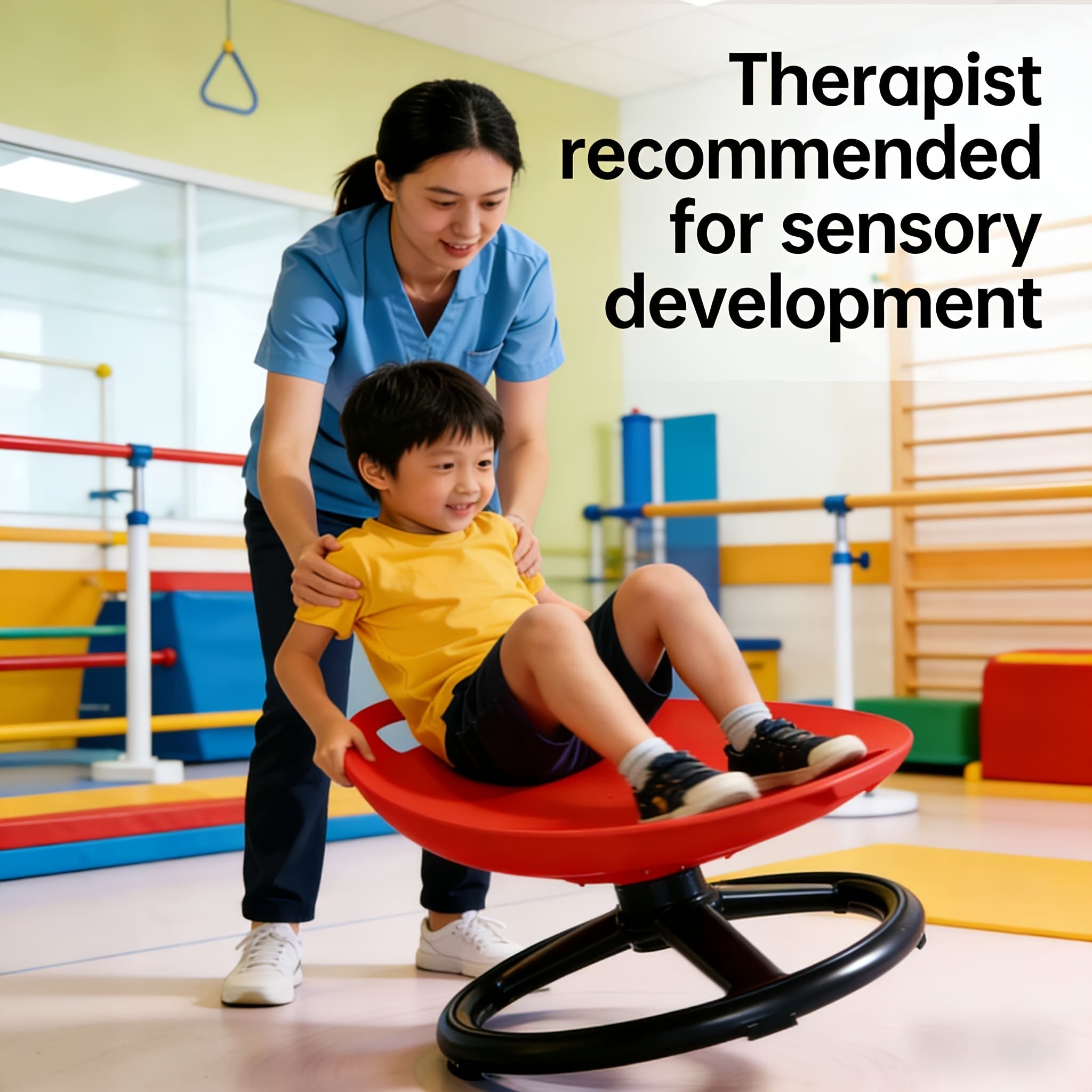 Spinning Sensory Chair for Kids with Autism & ADHD – Durable Plastic & Metal Indoor Outdoor Balance Coordination Vestibular Therapy Seat in Red & Blue for Children Sensory Play