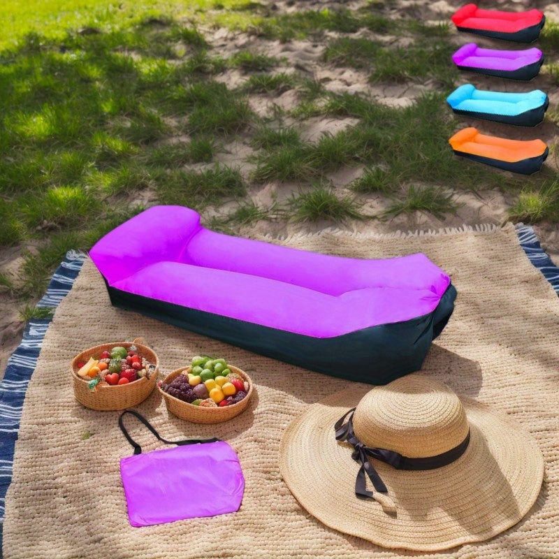 Inflatable Sofa Recliner Chair No Pump Needed – Heavy-Duty Bed-Like Outdoor Lounger, Quick Inflate Lightweight Compact for Camping, Beach, Backyard & Travel, Blue Purple Red Green