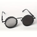 Industrial Punk Rotating Glasses – Black Round Frame TAC Lenses Adjustable Spring Temples Vintage Steampunk Eyewear Casual Formal Edgy Fashion Cosplay Festival
