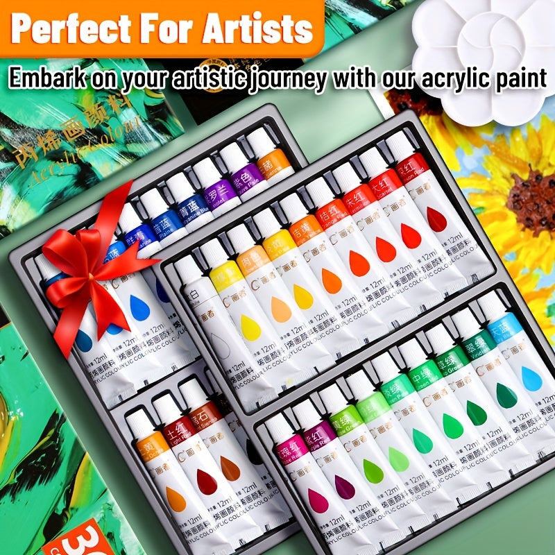 Acrylic Paint Set 12 18 24 or 36 Colors 0.41oz Tubes – Fade-Resistant Non-Toxic Fast-Drying Acrylic Paints for Canvas Wood Rock Fabric Ceramics Clothing and Wall Art – Beginner and Professional Artist Supplies