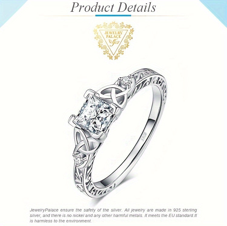 Princess Cut CZ Engagement Ring 925 Sterling Silver – Platinum Plated Cubic Zirconia Bridal Band, Sizes 4-12, Silver Yellow Rose Gold, Wedding Promise Ring with Gift Box for Women