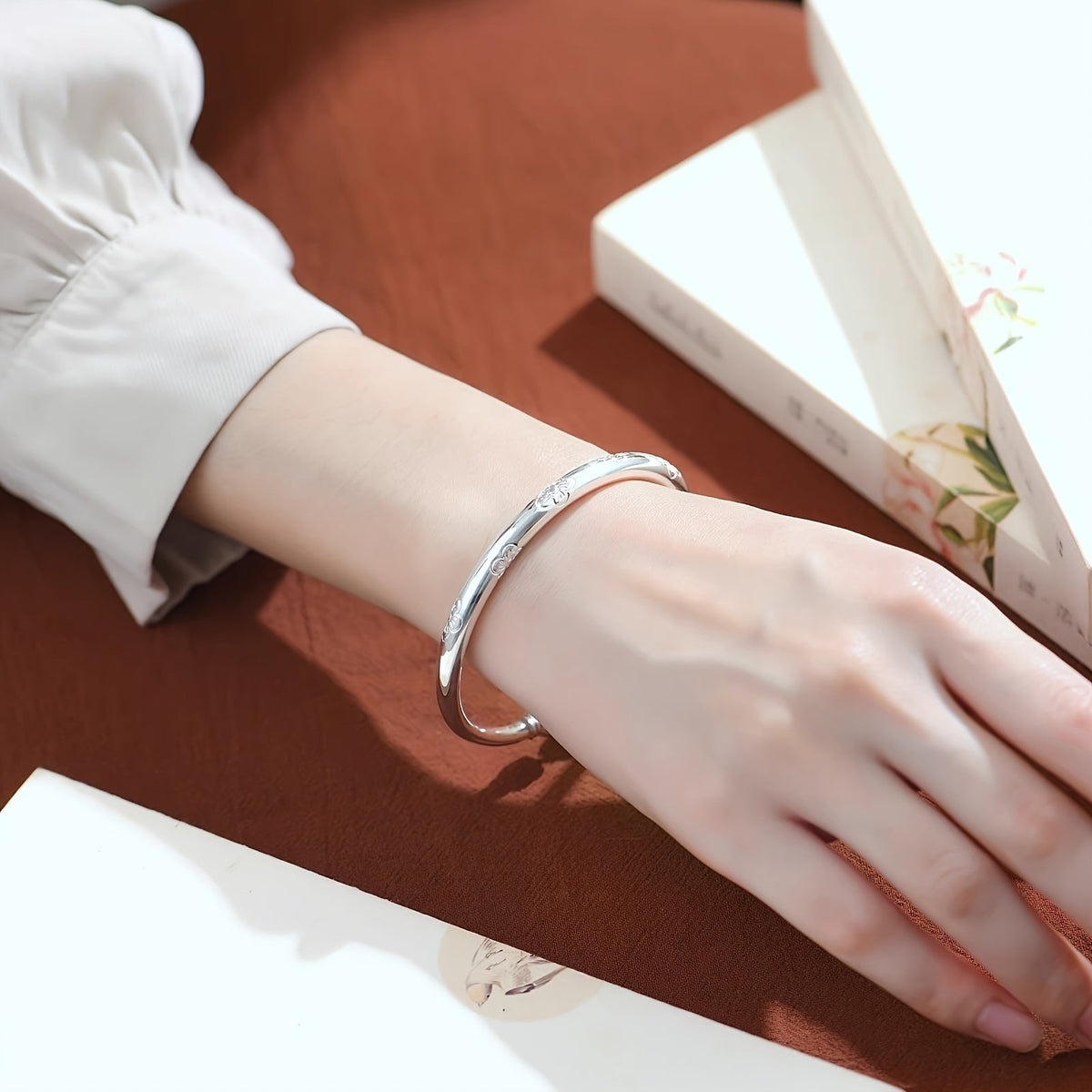 S999 Pure Sterling Silver Tribal Bracelet for Women – Hypoallergenic Ethnic Bangle for Daily Wear, Stackable Silver Jewelry Gift for Mother's Day Birthday Anniversary