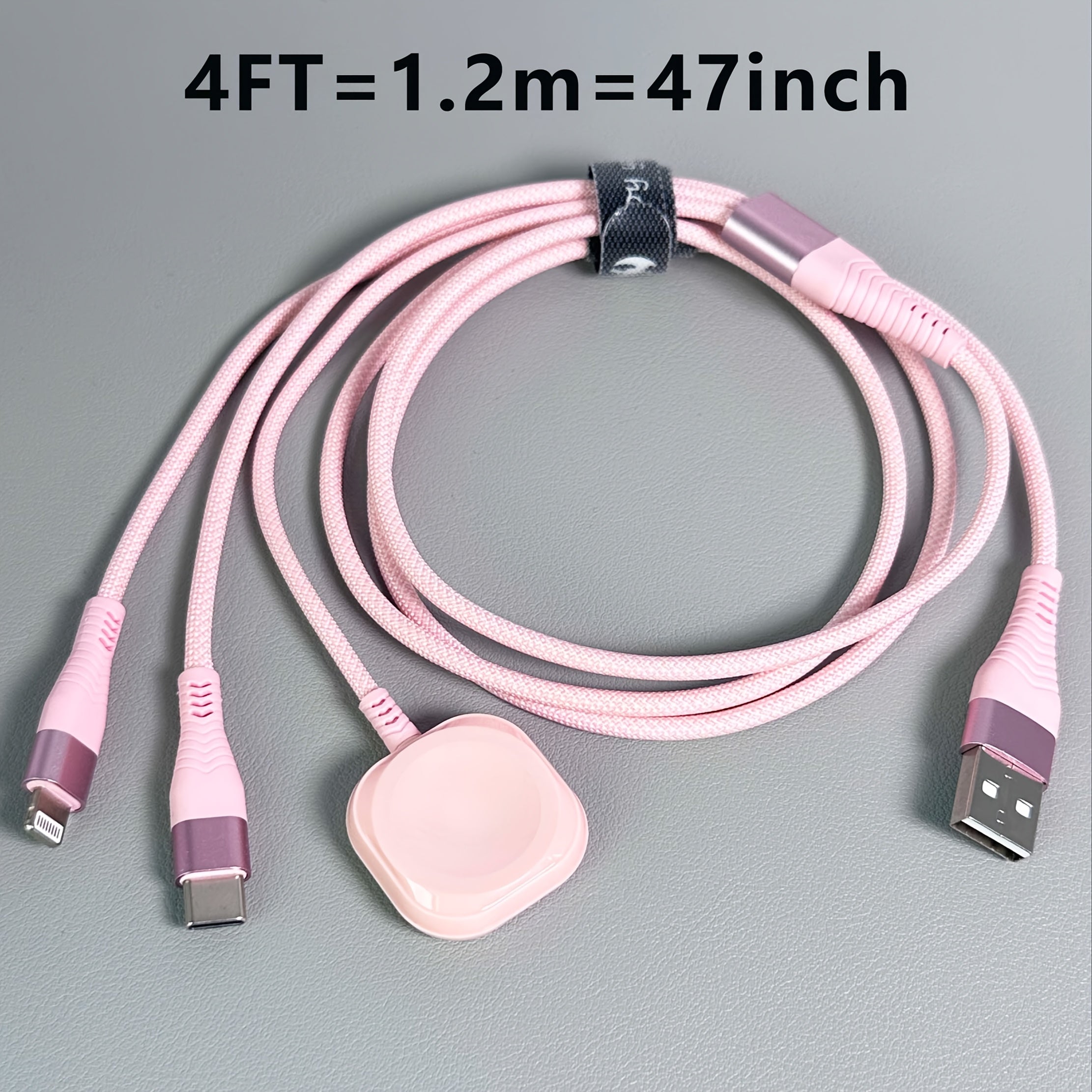 3 in 1 Charging Cable iWatch Magnetic Charger Lightning Type-C – Nylon Braided 47 Inch Fast Charging for iPhone, Apple Watch Series 1-10 & Android Phones