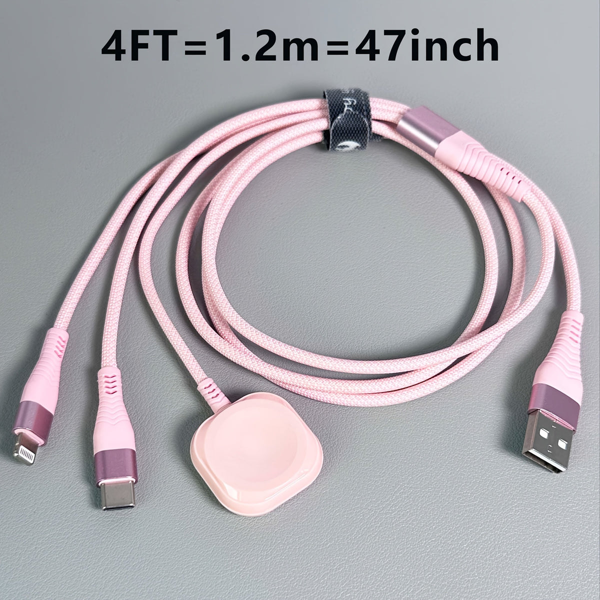 3 in 1 Charging Cable iWatch Magnetic Charger Lightning Type-C – Nylon Braided 47 Inch Fast Charging for iPhone, Apple Watch Series 1-10 & Android Phones