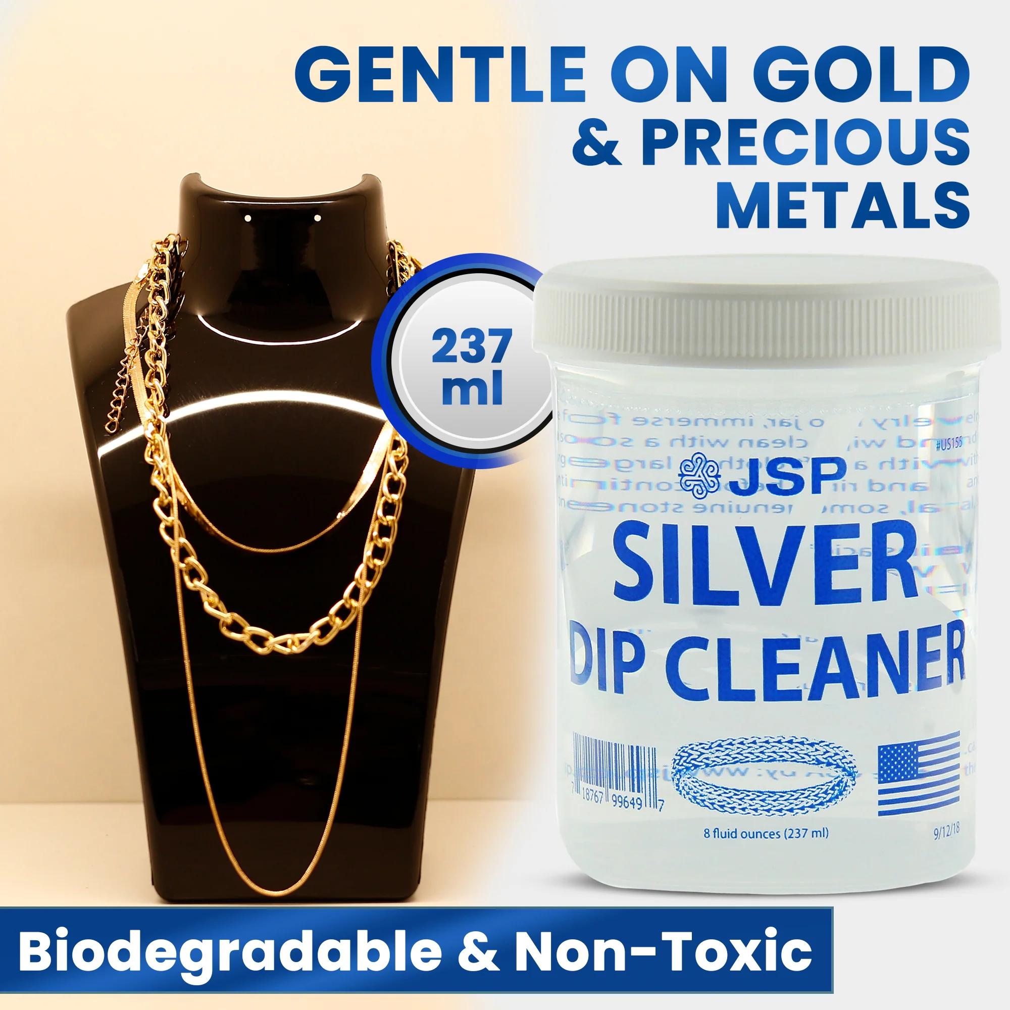 JSP Silver Dip Cleaner & Tarnish Remover 8oz Kit – 925 & 999 Sterling Silver Jewelry Cleaning Solution with Basket & Microfiber Cloth, Restores Shine