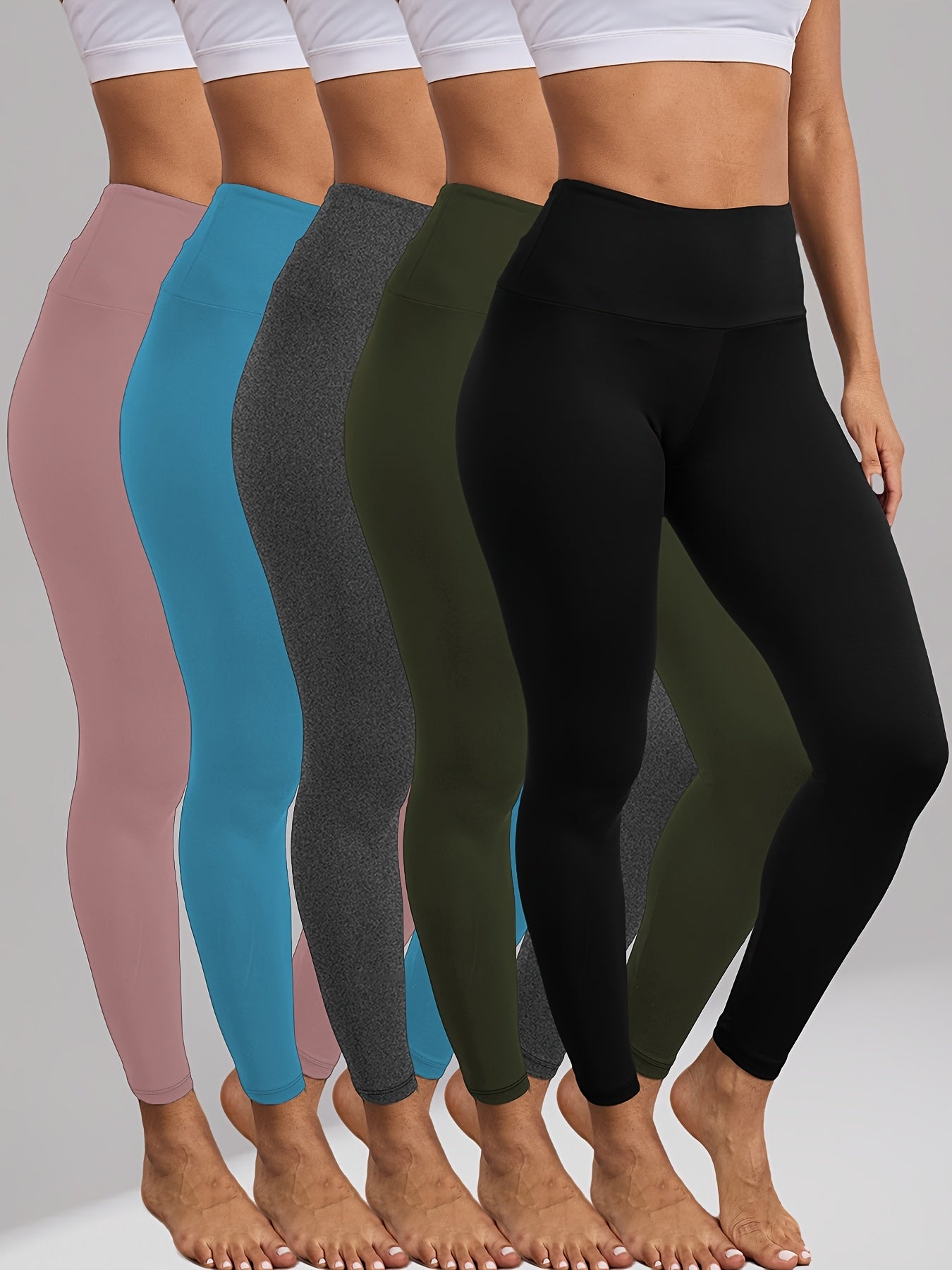 Tummy Control Leggings for Women 5 Pack High Waisted – Super Soft Non-Sheer 4-Way Stretch Yoga Workout Running Pants, Full-Length Gym Leggings S-XXL, All-Season Activewear Multiple Colors