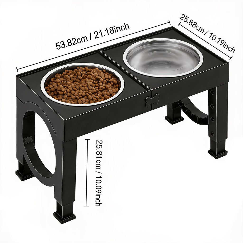 Elevated Dog Bowls Foldable Raised Feeder Stand 2 Stainless Steel Bowls Adjustable 5 Heights Non-Slip Portable – Dog Food Water Bowl for Small Medium Large Dogs & Cats, 2-Pack