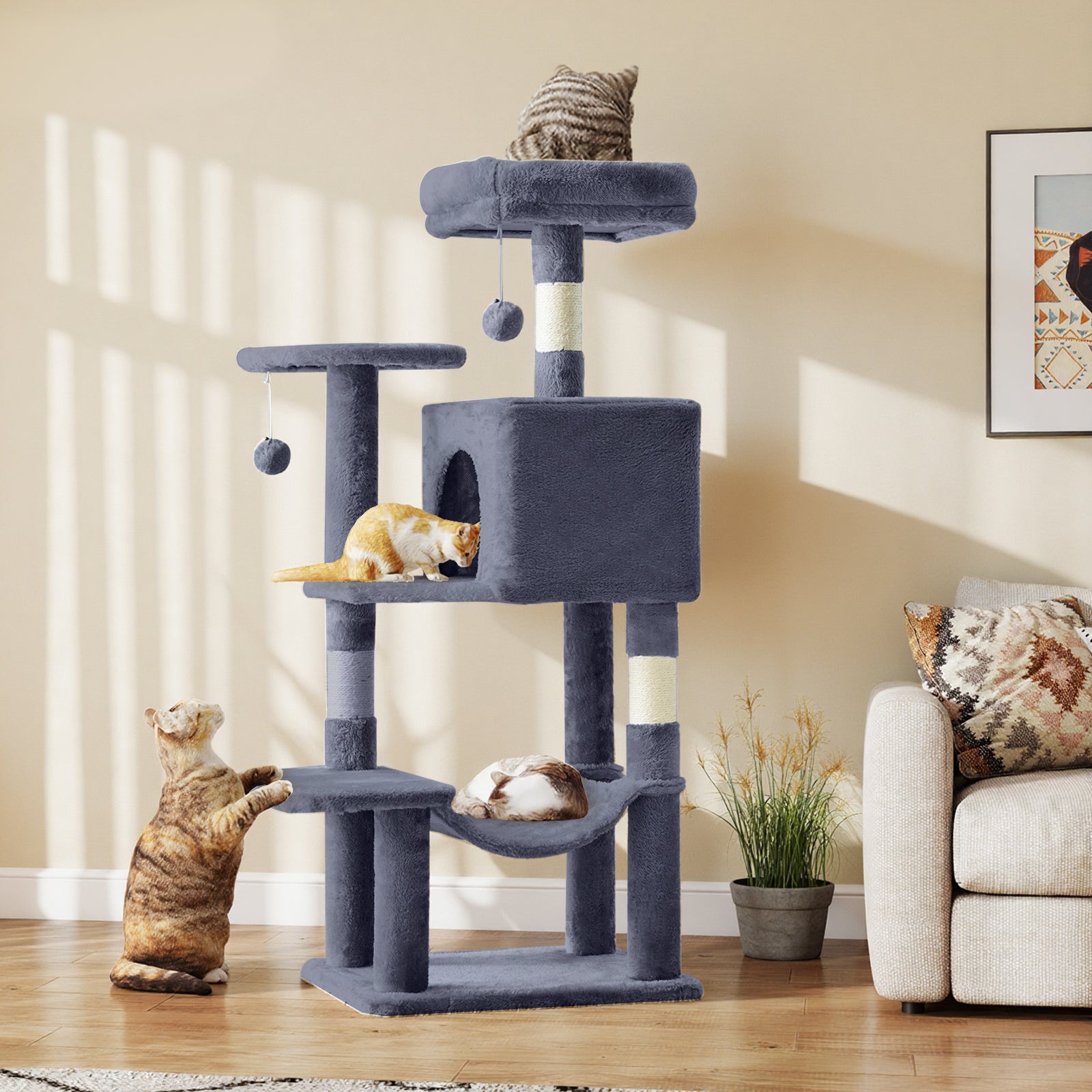 44-Inch Cat Tree Tower for Indoor Cats with Condo, Hammock & Natural Sisal Scratching Posts – Multi-Level Cat Furniture with Perches & Pet House for Multiple Cats, 5 Colors