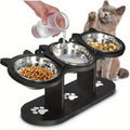 Elevated Cat Bowl Stand 15 Degree Tilted Stainless Steel Bowls Raised Feeder Cats Small Dogs Anti-Spill Black Wooden Base Set of 2 or 3 Bowls Food Water Ergonomic Posture