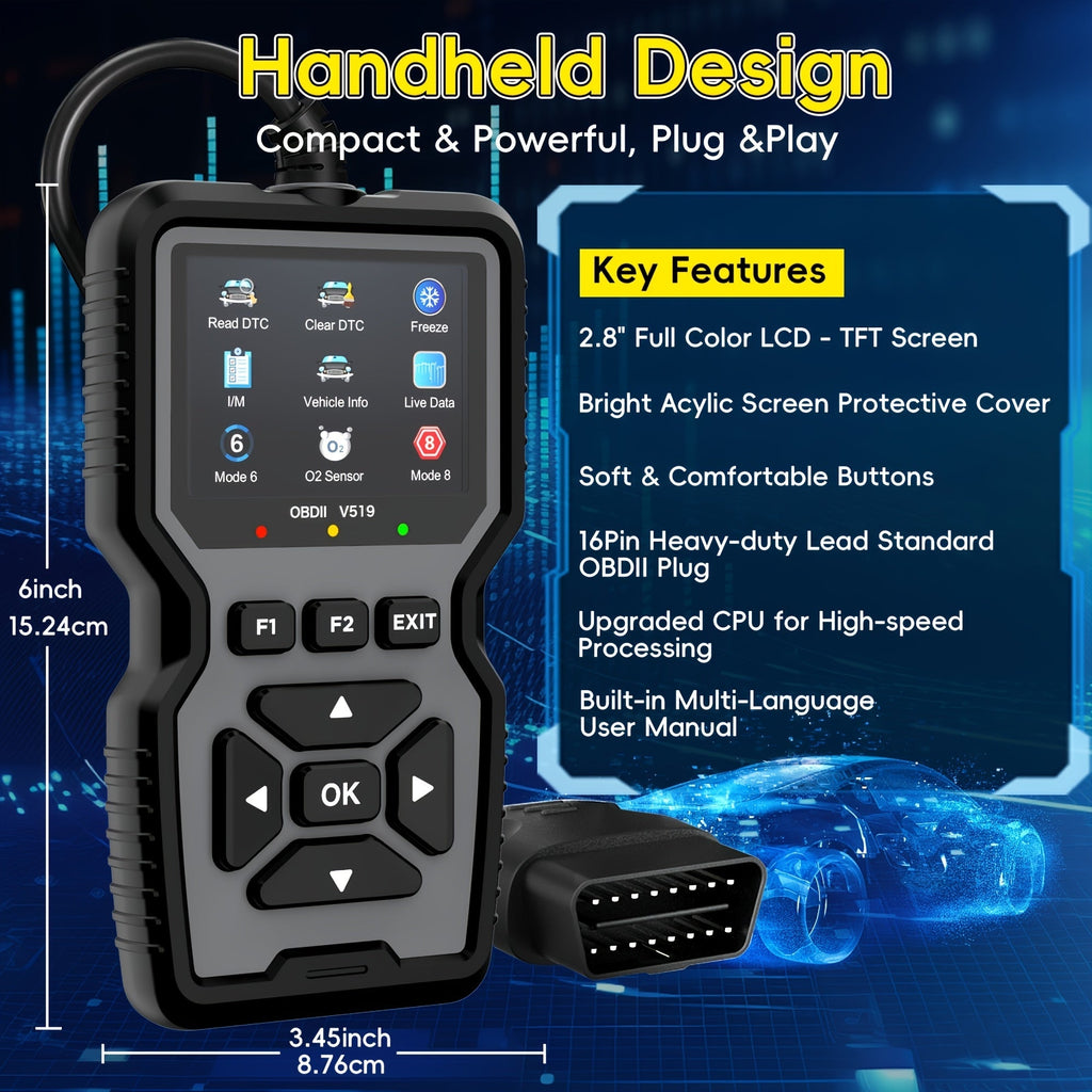 OBD2 Scanner Diagnostic Tool Universal Check Engine Code Reader with Reset Function Mode 6 & 8 I/M Readiness Test – Compatible with All 1996+ OBDII Cars Trucks SUVs – Grey