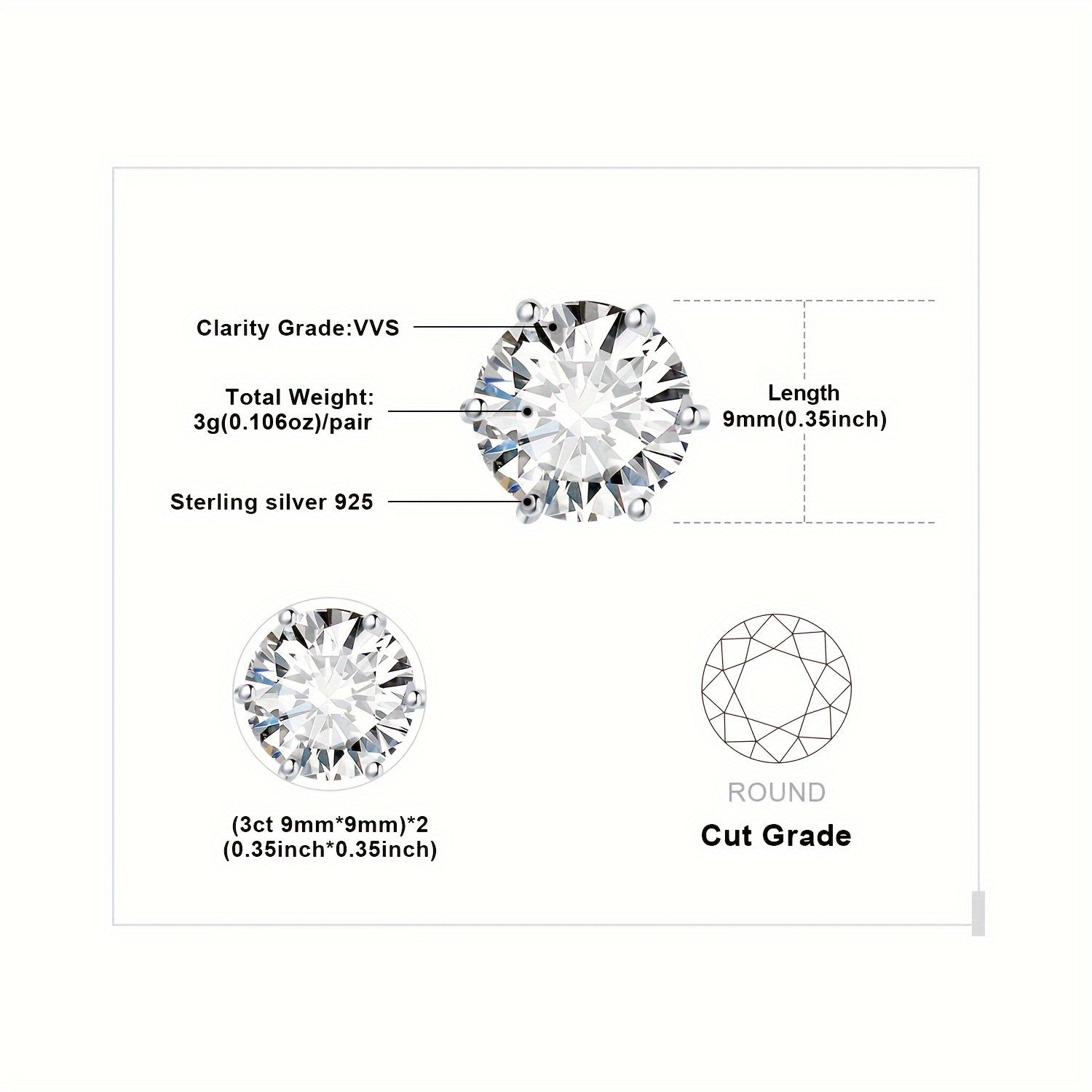 Moissanite Stud Earrings 925 Sterling Silver Round Cut Brilliant Sparkle 0.6ct to 6ct Platinum Plated Wedding Engagement Fine Jewelry for Women Girls Daily Prom Party