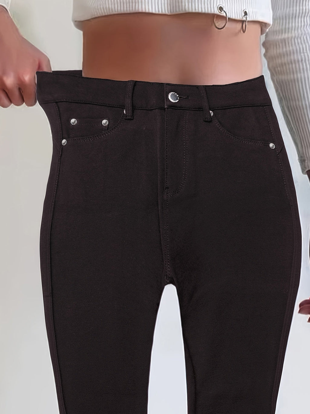High Waist Stretch Skinny Jeans Women Metal Button Detail Street Style Slim Fit Denim Pants 10 Colors S-XXL