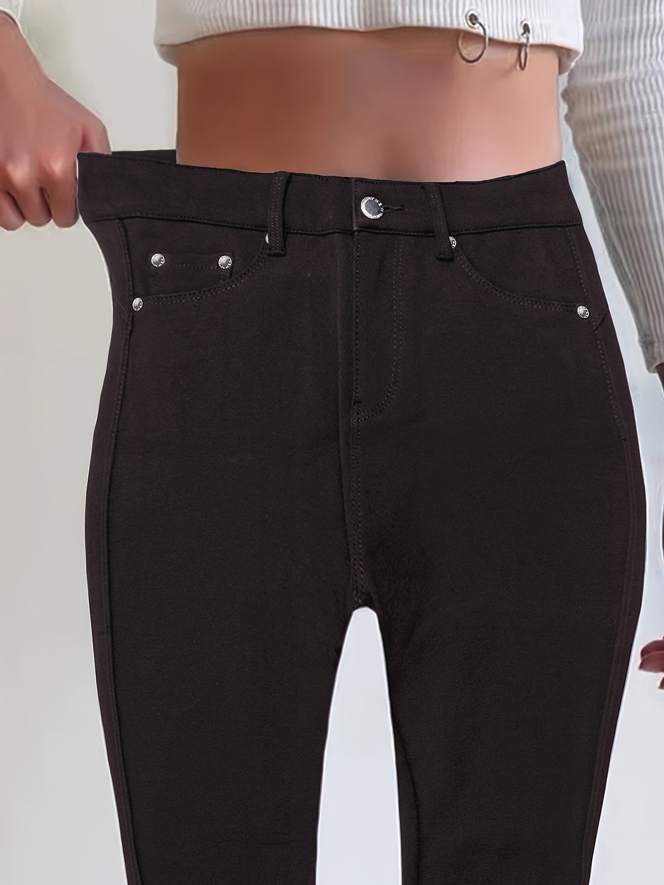 High Waist Stretch Skinny Jeans Women Metal Button Detail Street Style Slim Fit Denim Pants 10 Colors S-XXL