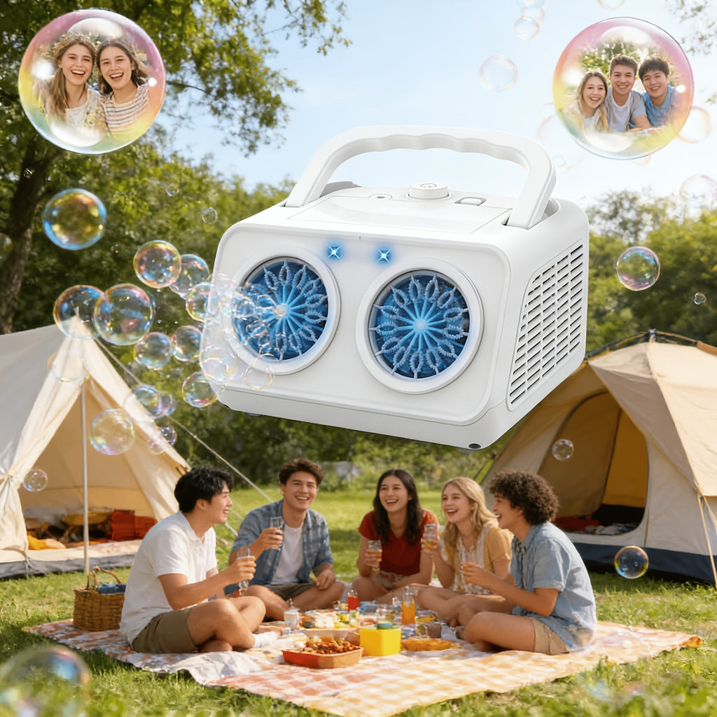 Automatic Bubble Machine Upgraded Thickened 2-Fan Design 20000 Plus Bubbles Per Minute Plugin or Battery Powered Portable Indoor Outdoor Bubble Blower for Birthday Party Wedding Kids White Black