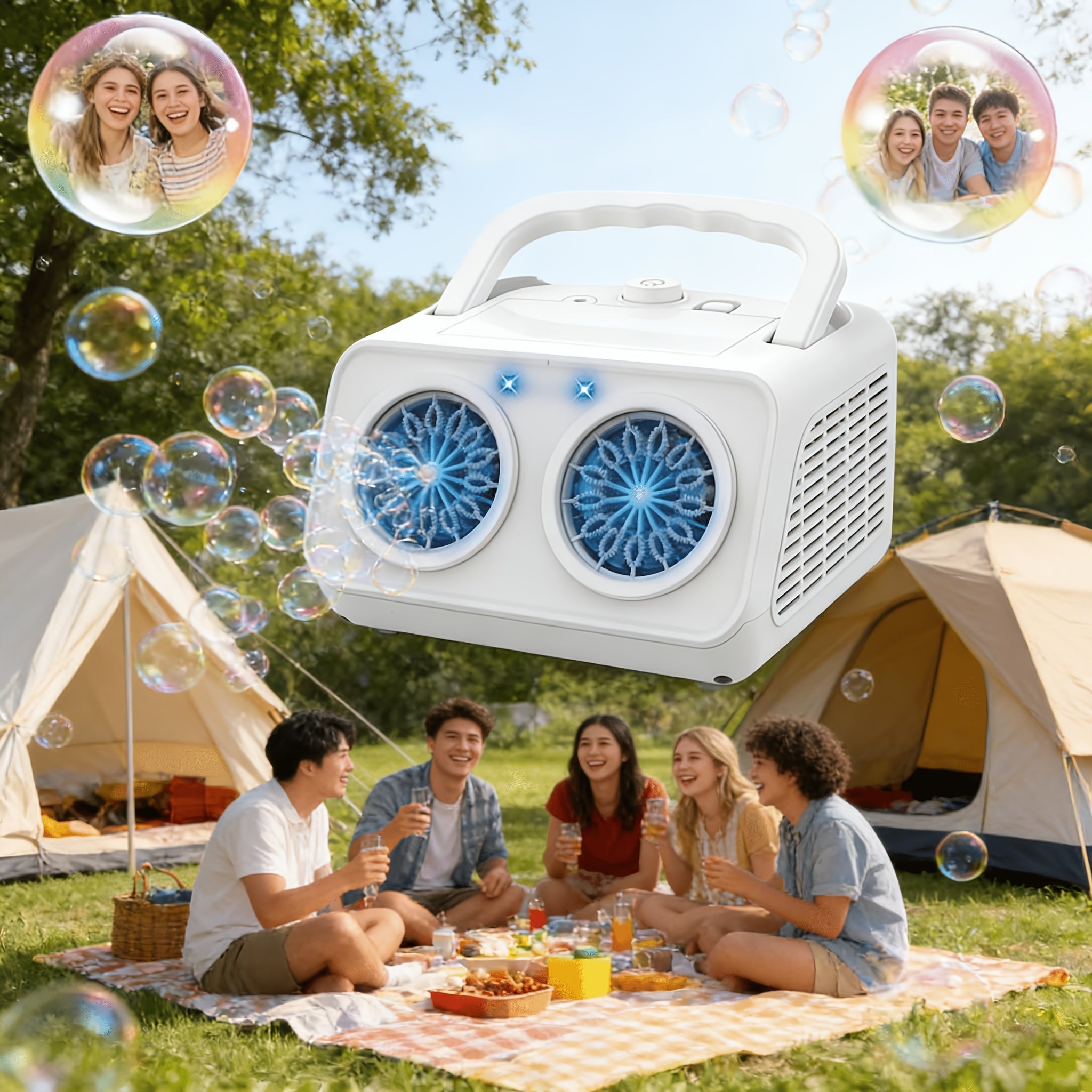 Automatic Bubble Machine Upgraded Thickened 2-Fan Design 20000 Plus Bubbles Per Minute Plugin or Battery Powered Portable Indoor Outdoor Bubble Blower for Birthday Party Wedding Kids White Black