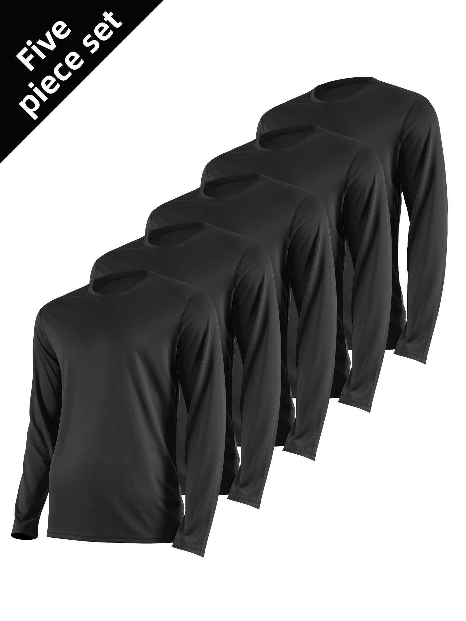 Men's Quick Dry Long Sleeve Shirts 5-Pack Moisture Wicking Breathable Athletic Workout Tops - Anti-Odor Stretchy Running Gym Training S-XXL