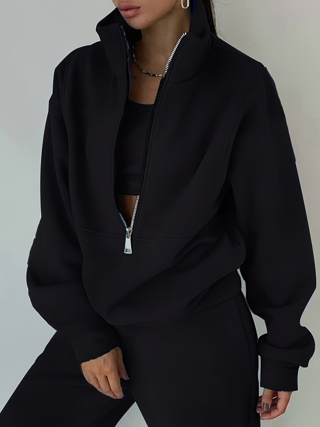 Fleece Two-Piece Set Women Sporty Street Casual Sweatshirt Pants Soft Cozy Matching Loungewear 10 Colors Pink Blue Black Purple Olive Green S-XXL