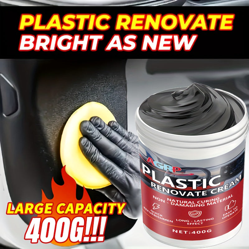 Car Plastic Trim Restorer Wax 400g – High Gloss UV-Resistant Polish for Dashboard Bumper Tire & Exterior Trim, Anti-Fade Interior & Exterior Car Detailing Paste, Non-Greasy Fast-Drying