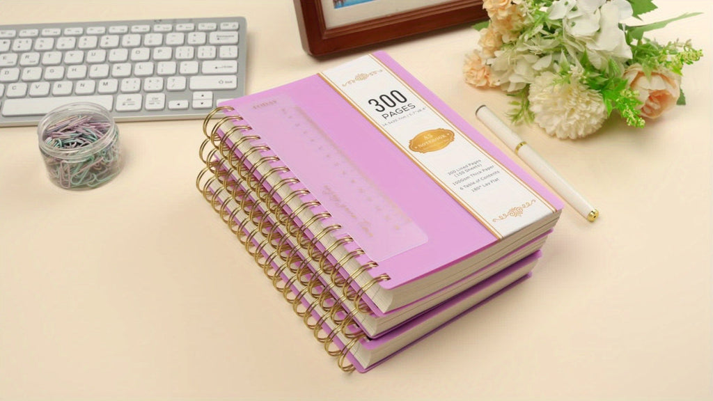 Spiral Notebook 3 Pack A5 Hardcover College Ruled 300 Pages 100GSM Thick Paper PVC Cover Notepad Set for Women Girls Students School Office Journaling 5.7x8.4 with Built-In Ruler