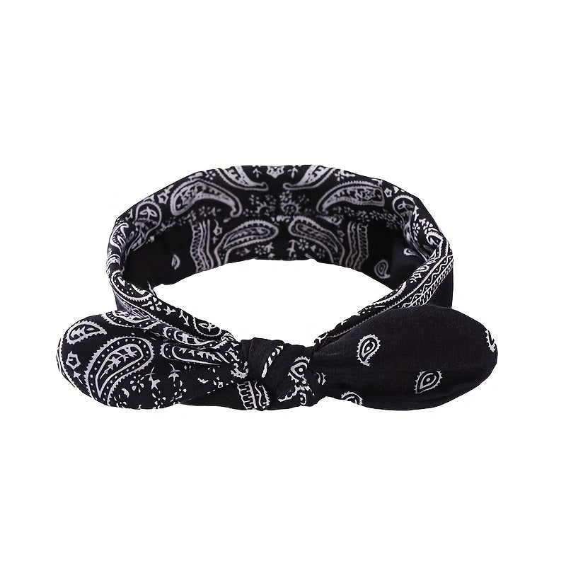 6-Pack Bohemian Paisley Bow Elastic Headbands for Women – Cashew Flower Loose Elastic Headscarves 6 Colors Sky Blue Black Navy Wine Red White Red All Seasons Sports Daily Wear Gift