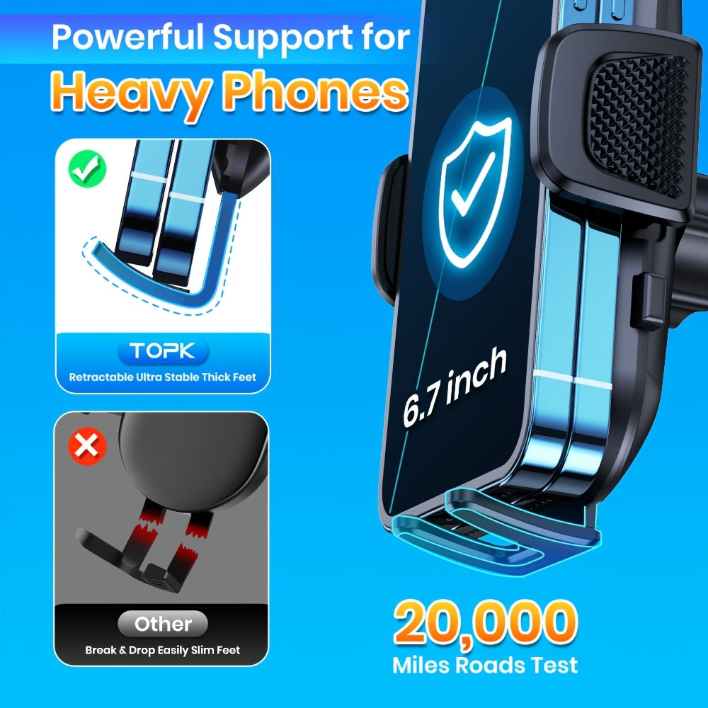 Car Phone Holder Dashboard Mount Universal Hands-Free Cell Phone Car Mount for iPhone 17 16 15 14 Samsung Galaxy Android Smartphones Upgraded Secure Rattle-Free Dash Mount Black