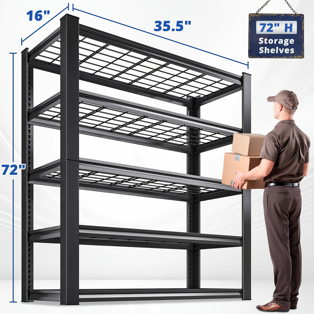 Heavy Duty Metal Shelving Unit 72 Inch 5-Tier Adjustable Garage Storage Shelf 3000LBS Capacity Carbon Steel Rack for Garage Basement Warehouse Pantry Office