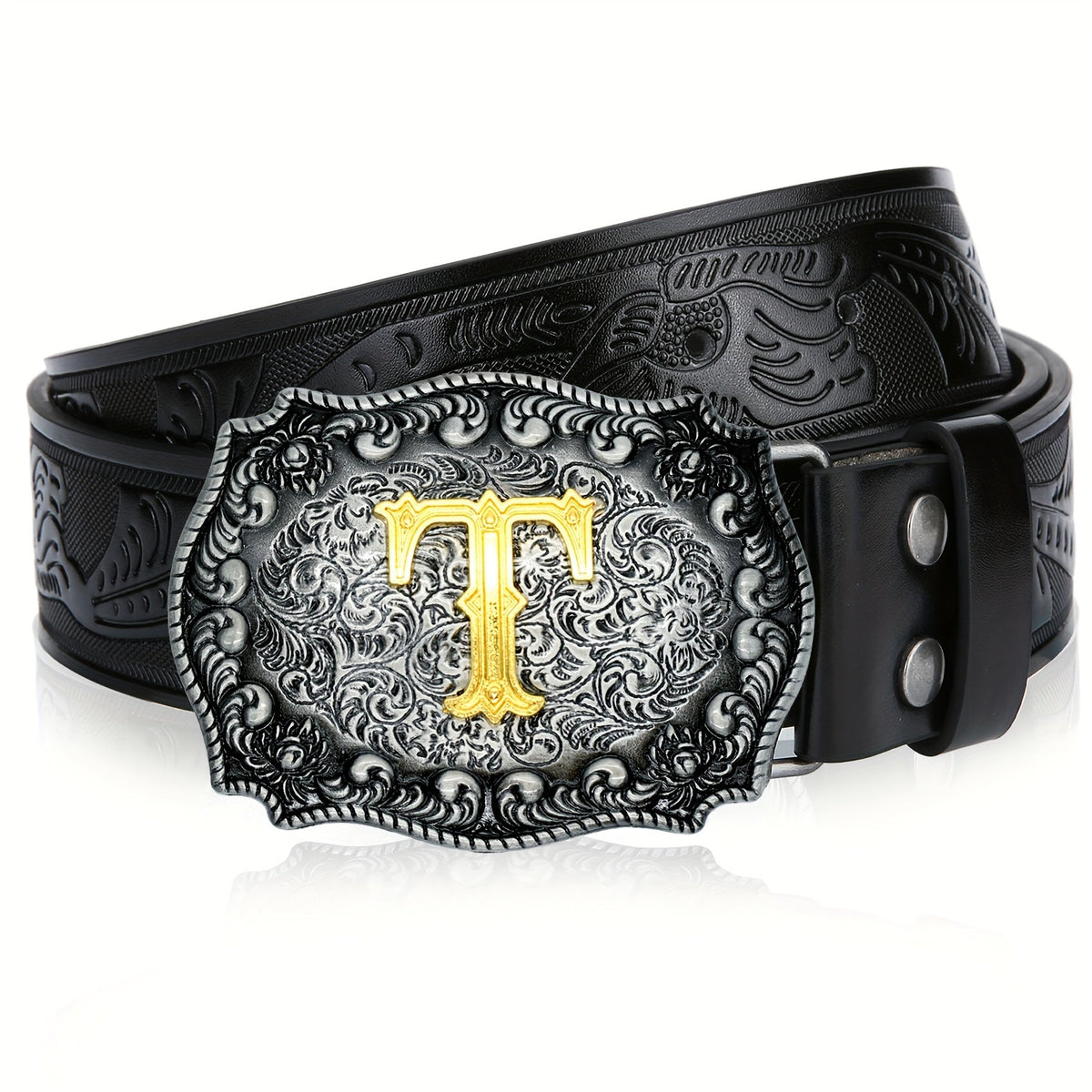 Western Cowboy Belt Men Women Embossed Floral Faux Leather Longhorn Bull Big Buckle – 23 Styles Sizes 34-44 Waist 32"-42" Country Rodeo Halloween Christmas Father's Day Gift
